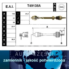 półoś MEGANE 1,4-1,9D prawa -12/1998 ABS 44z - francuska regeneracja E.A.I.