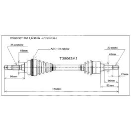 półoś Peugeot 306 1,4/1,6 MA5A lewa C Renault 25 ABS29 - francuska regeneracja E.A.I.