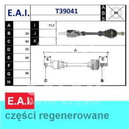 półoś Peugeot 405 1,4 TU lewa - francuska regeneracja E.A.I.