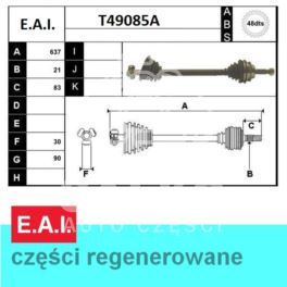 półoś Renault 19 JB3/JC5 lewa ABS 48z - francuska regeneracja E.A.I.
