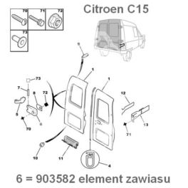 zawias drzwi Citroen C15 tył prawy górny/ lewy dolny (oryginał Citroen)