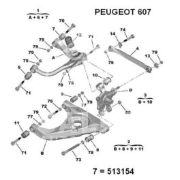 silentblock - tulejka wahacza Peugeot 605 tył górny tylni (oryginał Peugeot)