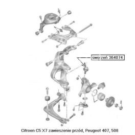 sworzeń wahacza Peugeot 407 górny - zamiennik hiszpański RTS