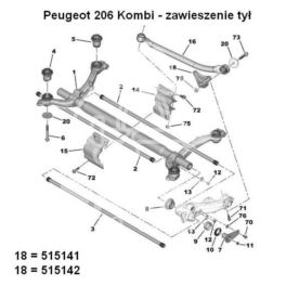 podpora łącznika belki tył Peugeot 206 SW prawa (oryginał Peugeot)
