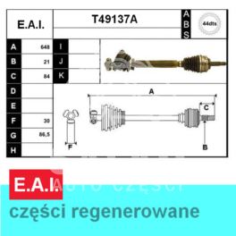 półoś MEGANE 1,4-1,9D lewa ABS 44z (CR21) - francuska regeneracja E.A.I.