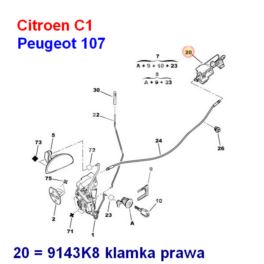 klamka wewnętrzna Citroen C1/ Peugeot 107 prawa 3/5 (oryginał Citroen)
