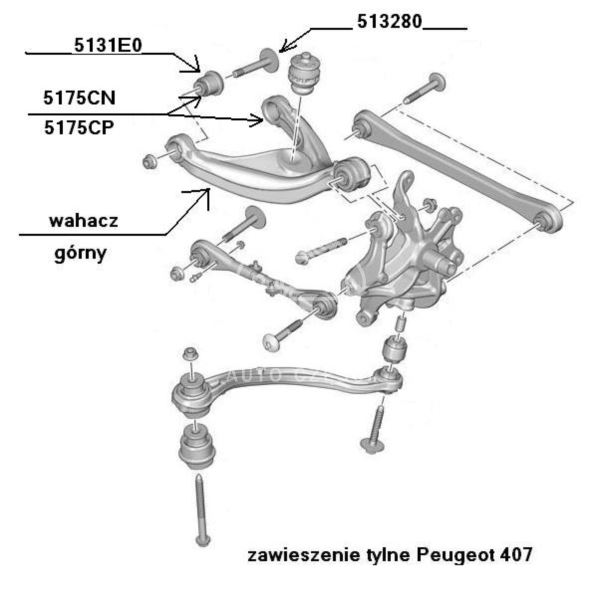 silentblock tulejka wahacza Peugeot 407 górnego tył