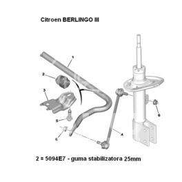 guma stabilizatora BERLINGO III środk. 25,0mm (oryginał Peugeot)