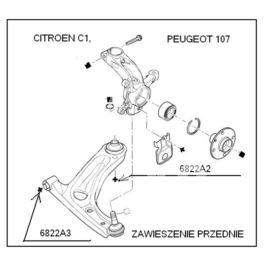 śruba wahacza Citroen C1/ Peugeot 107 przedniego - tylna (oryginał Peugeot)