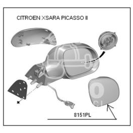 szkło lusterka XSARA PICASSO II prawa - wkład ogrzewany (oryginał Citroen)