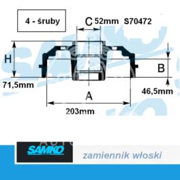 bęben hamulcowy SAXO/206 +ABS 203mm/4śr - zamiennik włoski SAMKO