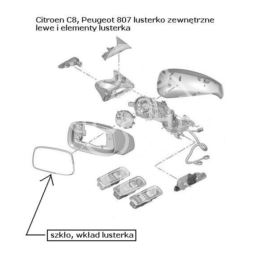 szkło lusterka Citroen C8/ Peugeot 807 lewe asferyczne naklejane