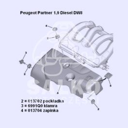 uchwyt osłony silnika Citroen, Peugeot 1,9Diesel DW8 spinka górna - OE Peugeot