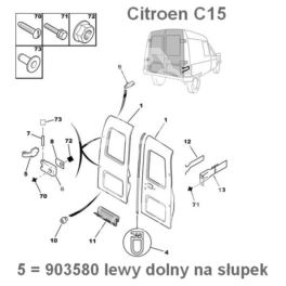 zawias drzwi Citroen C15 tył lewy dolny na słupek (oryginał Citroen)