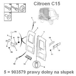 zawias drzwi Citroen C15 tył prawy dolny na słupek (oryginał Citroen)