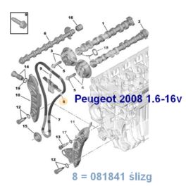 ślizg do rozrządu łańcuchowego Citroen/ Peugeot 1,6-16v VTi górny (oryginał Peugeot)