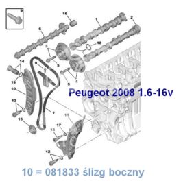 ślizg do rozrządu łańcuchowego Citroen/ Peugeot 1,6-16v VTi tylny (oryginał Peugeot)