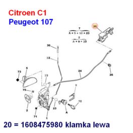 klamka wewnętrzna Citroen C1/ Peugeot 107 lewa 3/5d (oryginał Citroen)