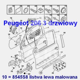listwa drzwi Peugeot 206 3 drzwiowy lewa do malowania - oryginał Peugeot