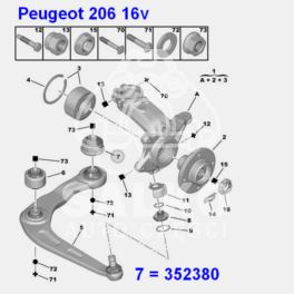 silentblock - tulejka wahacza Peugeot 206 przód tył - wzmocniony (oryginał Peugeot)