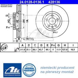 tarcza hamulcowa Citroen Evasion/ Jumpy/ Peugeot 806/ Expert przód wentylowane 285/5 (oryginał TRW)