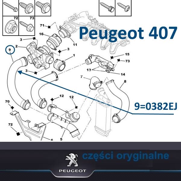 Przewód Powietrza Peugeot 407 1,6Hdi Intercooler/ Przepustnica Górny (Oryginał Peugeot)