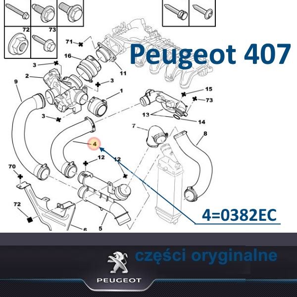przewód powietrza Peugeot 407 1,6HDi intercooler