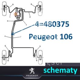 przewód hamulcowy metalowy Peugeot 106 tył lewy środkowy 2300mm (oryginał Peugeot)