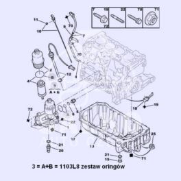 uszczelniacz obudowy filtra oleju Citroen, Peugeot zestaw 3oringi (oryginał PSA)