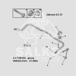 guma stabilizatora Peugeot 407 środkowa 24,5mm (oryginał Peugeot)