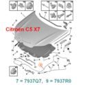 linka otwierania maski Citroen C5 III X7 - szary uchwyt (oryginał Citroen)