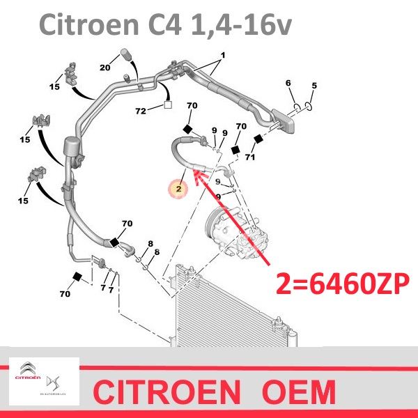 przewód klimatyzacji Citroen C4 1,416v górny od