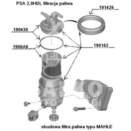 obudowa filtra paliwa Citroen, Peugeot 2,0HDi MAHLE 2-wyloty (oryginał Peugeot)