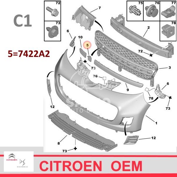 Zaślepka Zderzaka Citroen C1/ Peugeot 107 Przód/Hak Czarna (Oryginał Citroen )