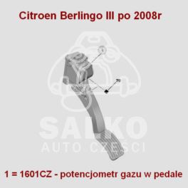 pedał gazu Citroen BERLINGO III/ Peugeot PARTNE 3 2008- bez tempomatu (oryginał z sieci Peugeot)