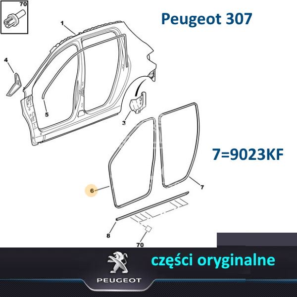 uszczelka drzwi Peugeot 307 tylna lewa/ prawa (oryginał