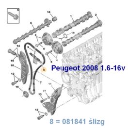 ślizg do rozrządu łańcuchowego Citroen/ Peugeot 1,6-16v VTi górny (oryginał PSA)