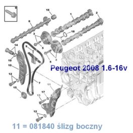 ślizg do rozrządu łańcuchowego Citroen/ Peugeot 1,6-16v VTi przedni (oryginał PSA)