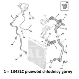 przewód wodny chłodnicy Citroen C2/ C3/ Peugeot 1007/ 207 górny - zamiennik