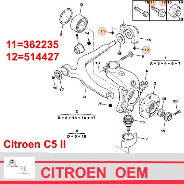 śruba wahacza Citroen C5 tylnej tulejki przedniego wahacza