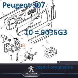 zawias drzwi Peugeot 307 prawy przód dolny (oryginał Peugeot)