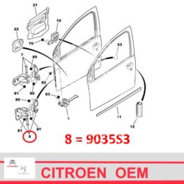 zawias drzwi Citroen C1/ Peugeot 107 prawy - dolny (oryginał Citroen)