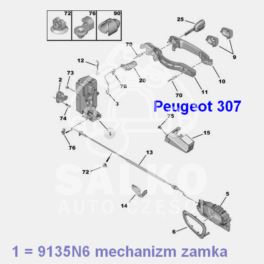 mechanizm zamka Peugeot 307 przód lewy od nr OPR09163- - oryginał Peugeot