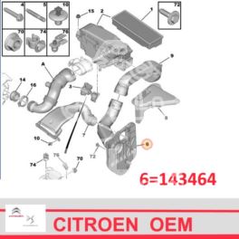 przewód powietrza Citroen C4/ Peugeot 307 1,6HDi dolotowy od pas przód (oryginał Citroen)