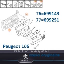 spinka tapicerki Peugeot 106 boczka drzwi do otworu 8,8mm (oryginał Peugeot)