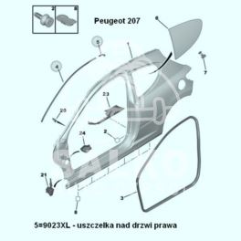 uszczelka drzwi Peugeot 207 prawa górna kątowa (dachowa) oryginał Peugeot