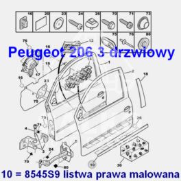 listwa drzwi Peugeot 206 3 drzwiowy prawa do malowania - oryginał Peugeot