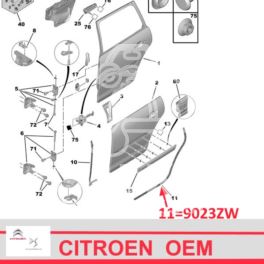 uszczelka drzwi Citroen C4 PICASSO lewy tył, dolna na drzwi (oryginał Citroen)