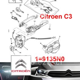 mechanizm zamykania Citroen C3/ C3 II lewy przód (oryginał Citroen)