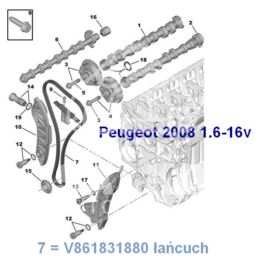 łańcuch rozrządu Citroen/ Peugeot 1,6-16v VTi (oryginał Peugeot)